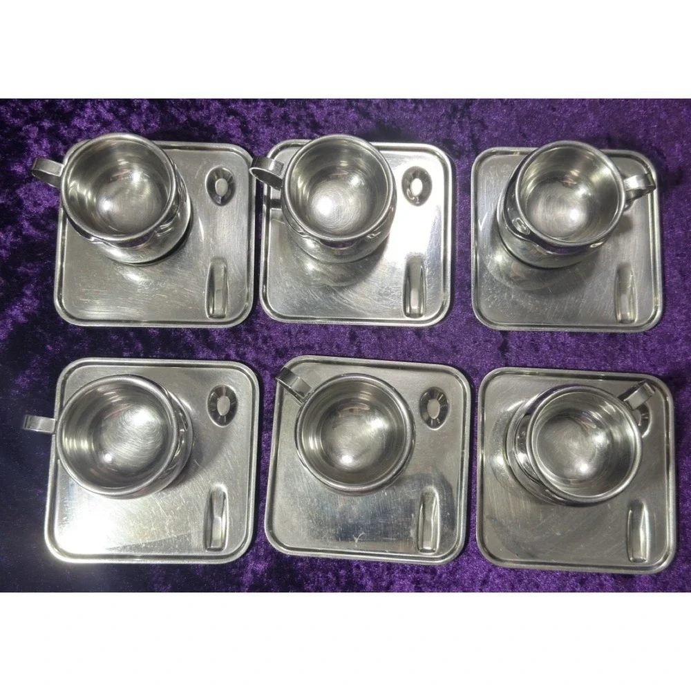 Tramontina Espresso Set Cups Plates 12pc Inox Stainless Steel Double Wall